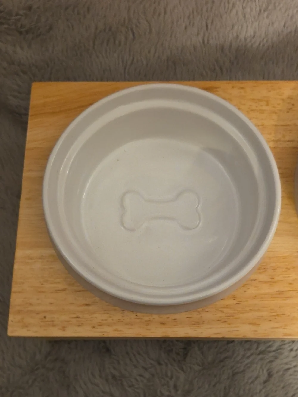 Wooden Elevated Double Dog Bowl Stand with White Ceramic Bowls